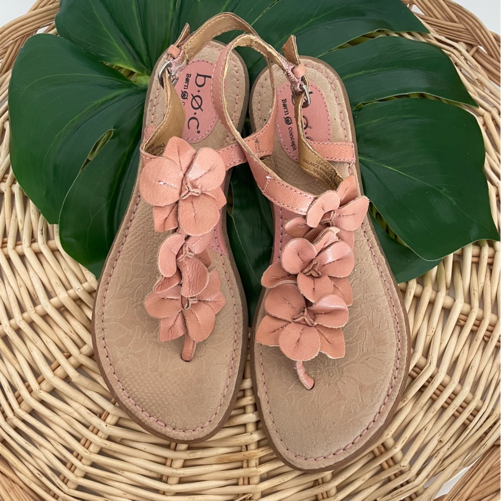 B.O.C Born Out Of Concept leather Blush Pink Nude Floral Flat Sandals Size 39/8 - Picture 3 of 16